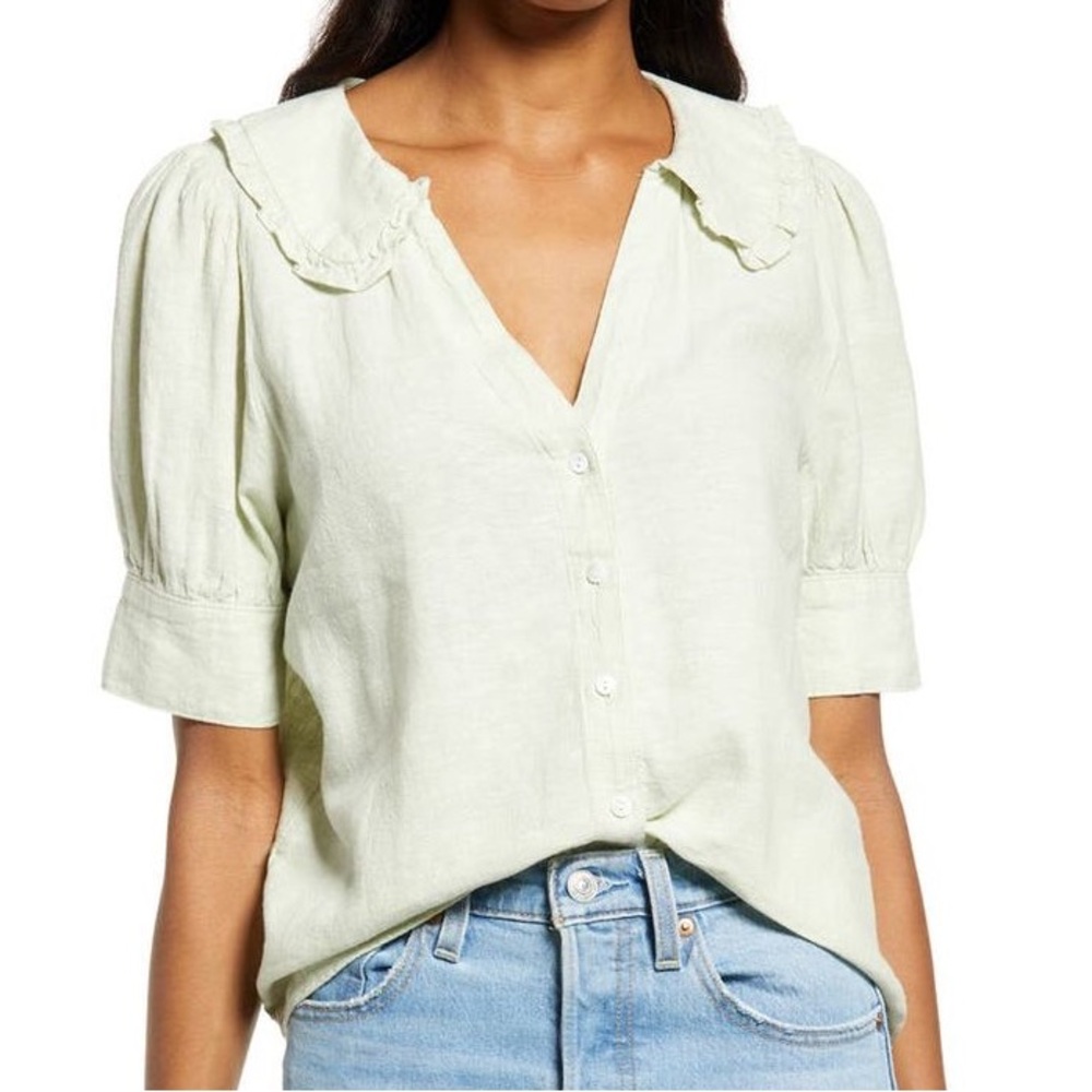 MADEWELL sold out 😳 Linen-Blend Peter Pan Collar Shirt SZ 00 PERFECT